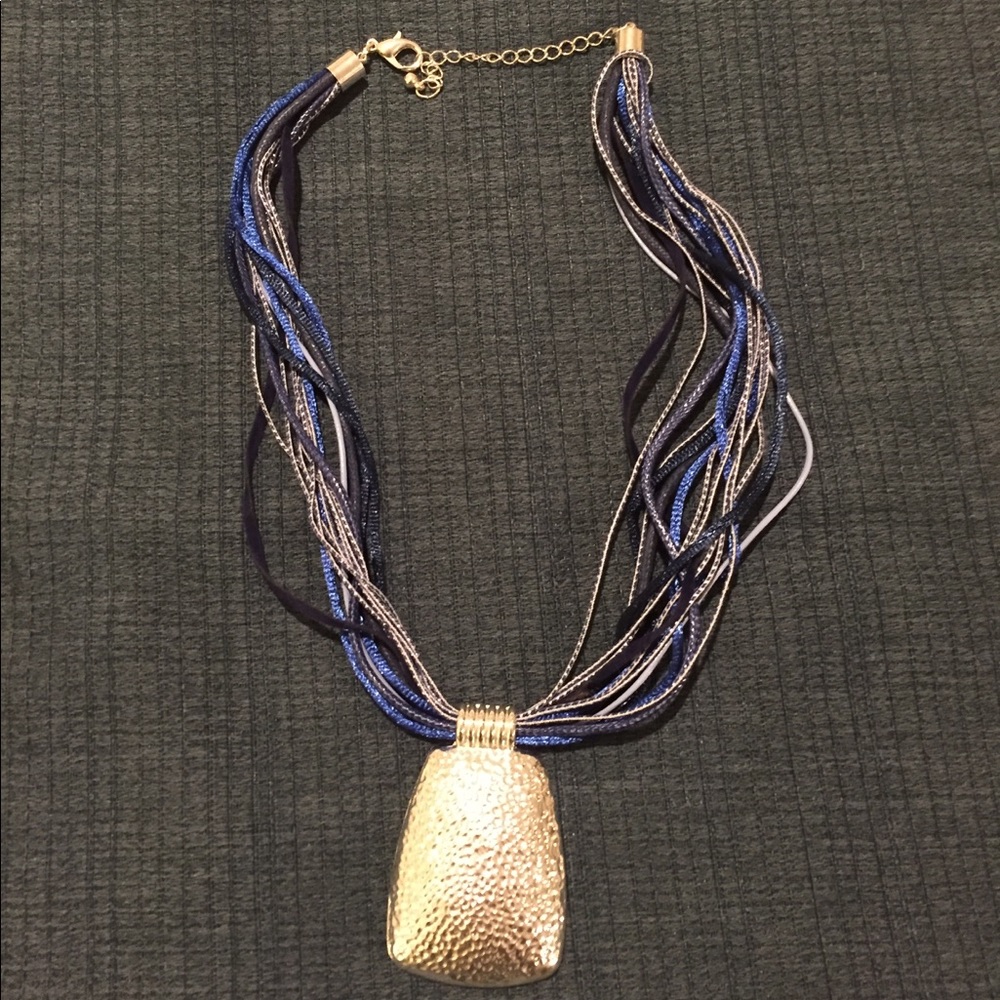 Blue necklace with silver pendent